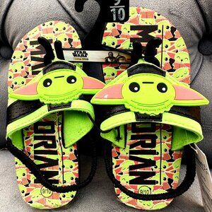Star Wars Mandalorian Green Yoda Flip Flops Sandals Strap Toddler Boy 9-10,  NEW